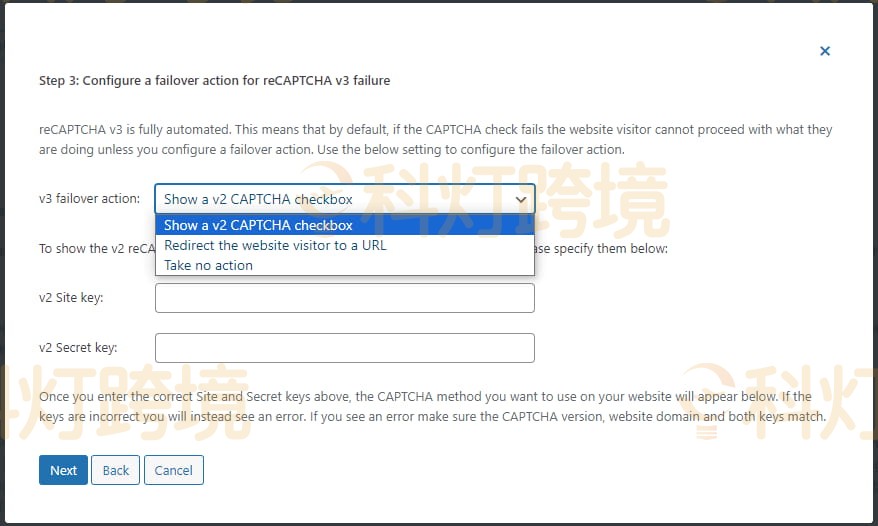 ReCAPTCHA V3故障转移操作选择