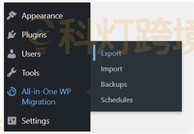 转到All in One WP Migration的Export部分