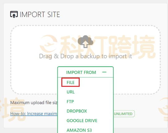 选择Import From-File并上传之前下载的WPRESS文件